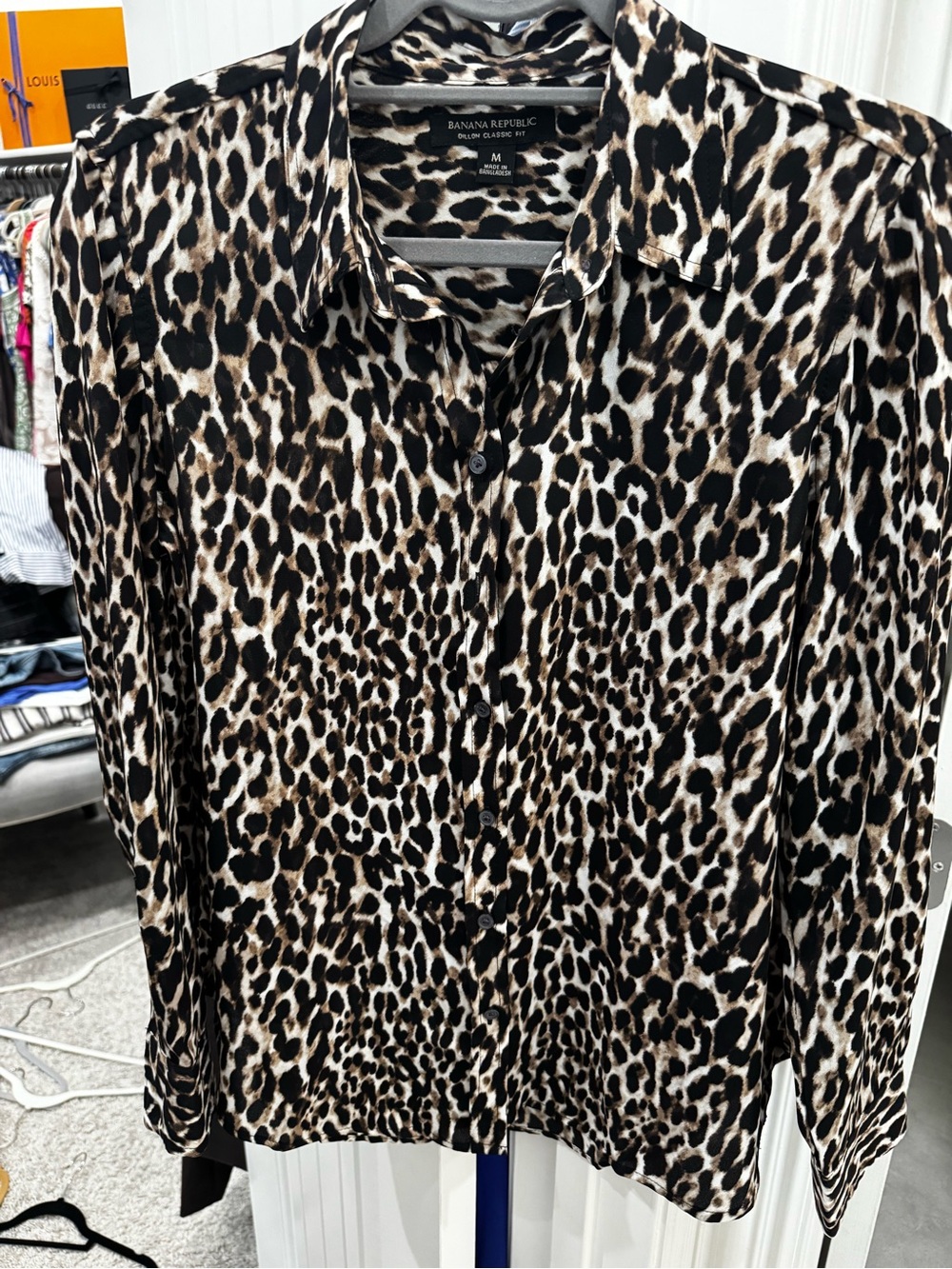 Banana Republic Leopard Print Button-Down Shirt - Black/Brown/Cream